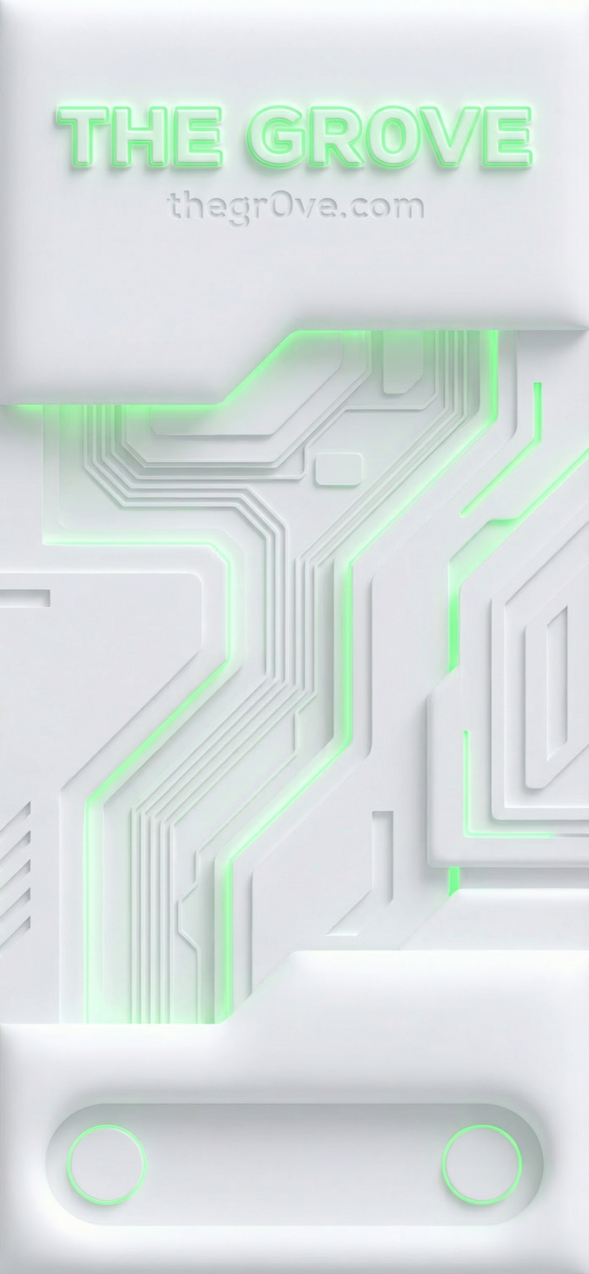 Neon Circuit Basin, a review-only Gr0ve visual atom candidate with white, green, graphite tones.