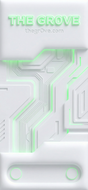Neon Circuit Basin, a review-only Gr0ve visual atom candidate with white, green, graphite tones.