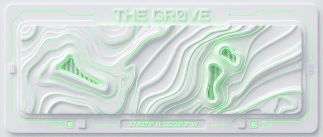 Signal Panel Over White Ceramic, a review-only Gr0ve visual atom candidate with ceramic white, neon green, slate tones.