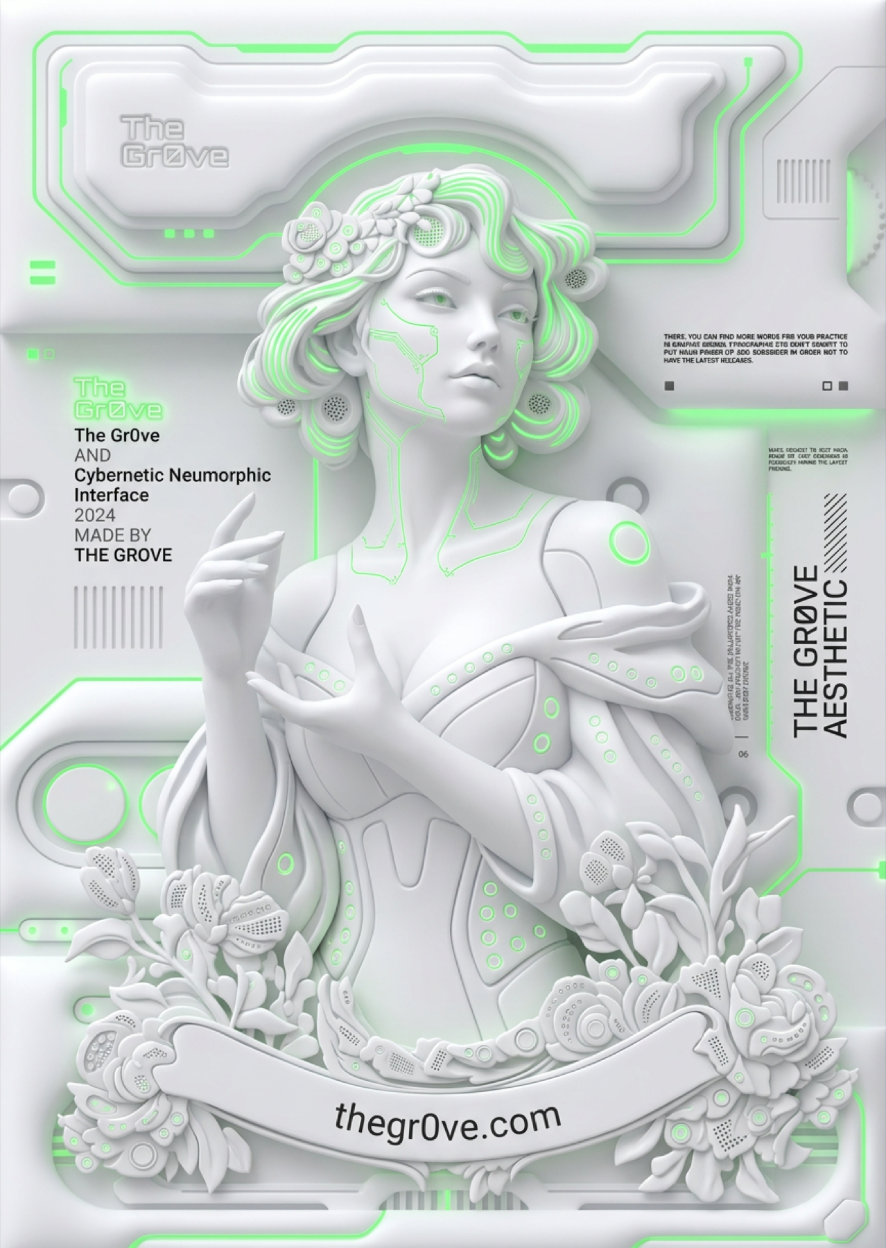 Floral Circuit Figure, a review-only Gr0ve visual atom candidate with green, cream, copper tones.